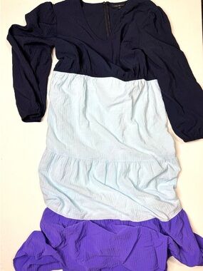 Lane Bryant Color block Blue and Purple V-Neck Tiered Maxi Dress Sz 26